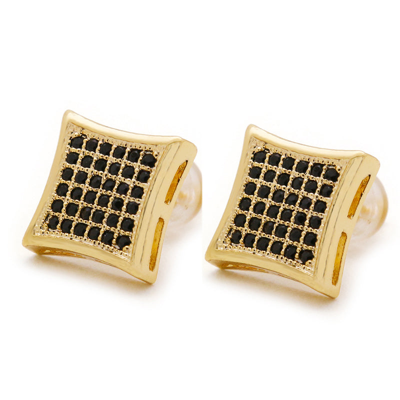 HIPHOP Gold Plated Silver Stud Earrings with Diamonds