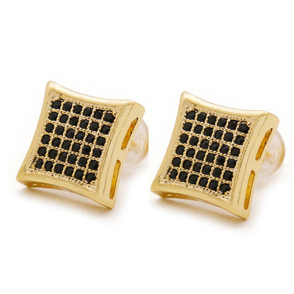 HIPHOP Gold Plated Silver Stud Earrings with Diamonds