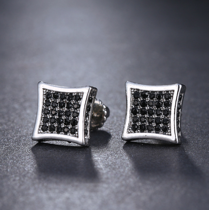 HIPHOP Gold Plated Silver Stud Earrings with Diamonds