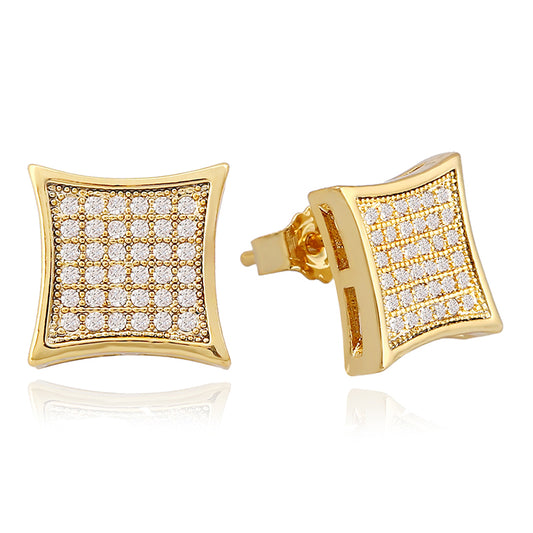 HIPHOP Gold Plated Silver Stud Earrings with Diamonds