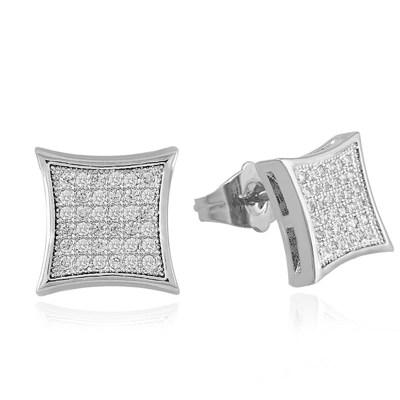 HIPHOP Gold Plated Silver Stud Earrings with Diamonds
