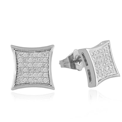 HIPHOP Gold Plated Silver Stud Earrings with Diamonds